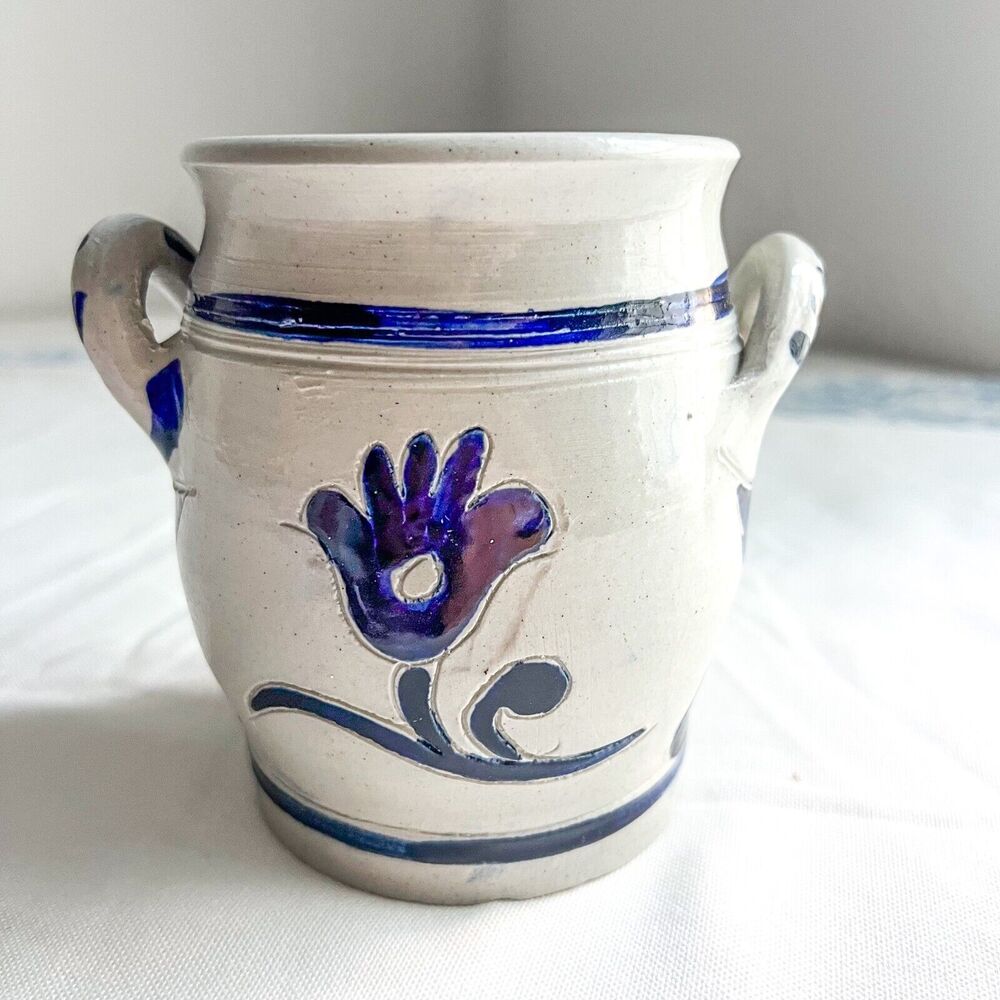 Vintage 5in Country Crock Jug Grey Blue Glazed Kitchen Stoneware Farmhouse Decor - Picture 3 of 6